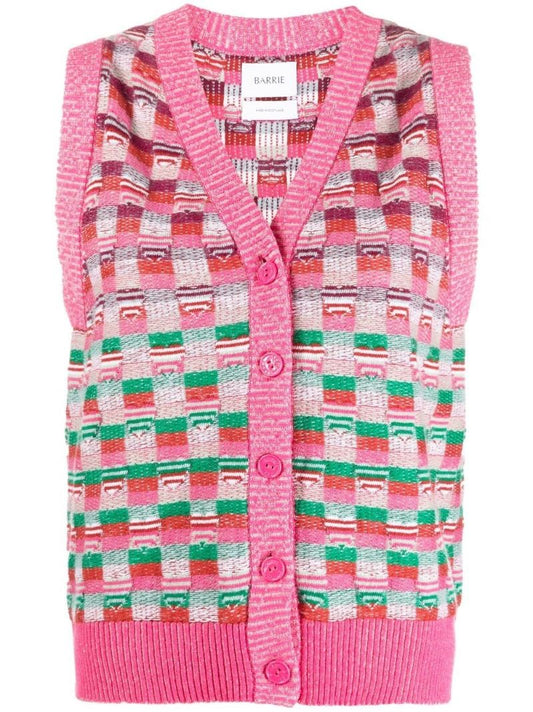 Pink Jacquard Knit Cashmere Vest