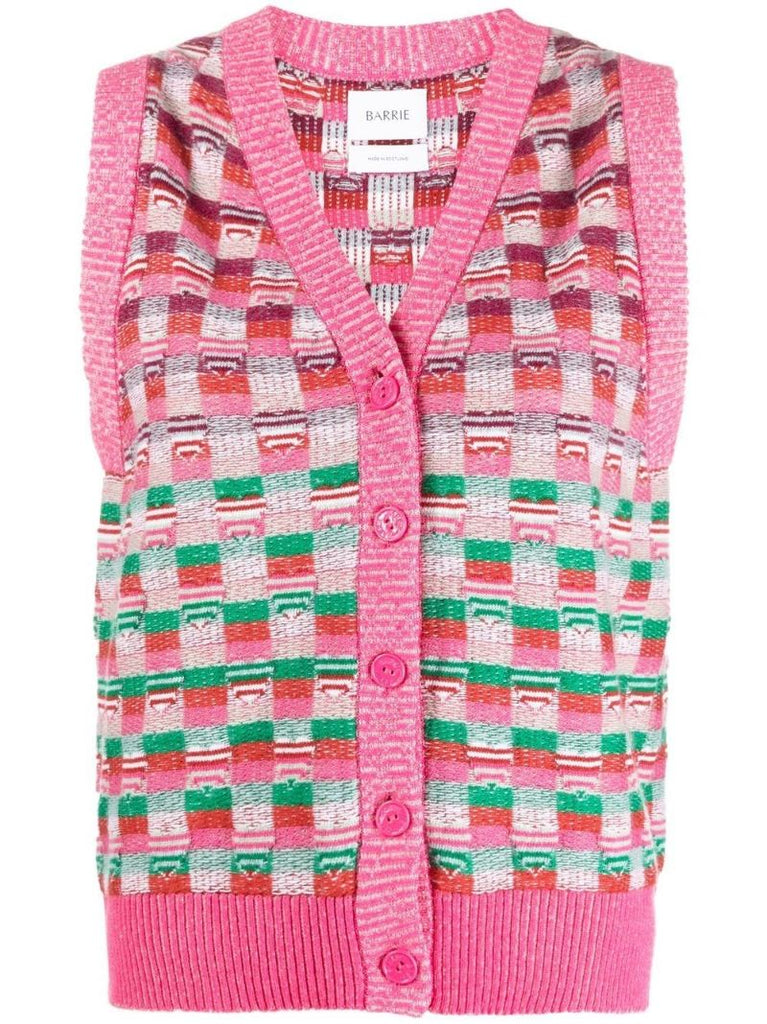 Pink Jacquard Knit Cashmere Vest