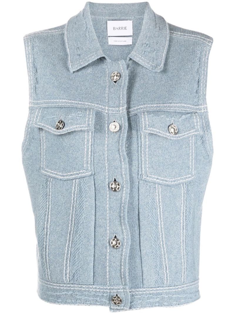 Blue Knitted Sleeveless Jacket