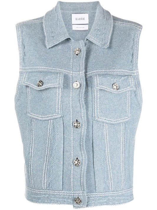 Blue Knitted Sleeveless Jacket