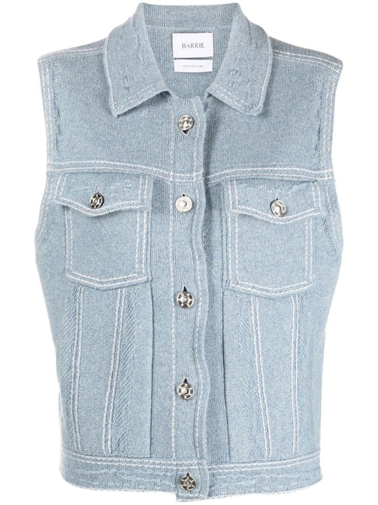 Blue Knitted Sleeveless Jacket