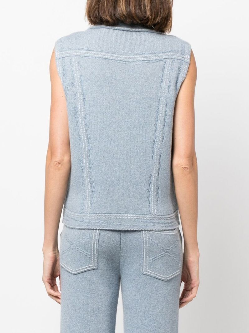 Blue Knitted Sleeveless Jacket