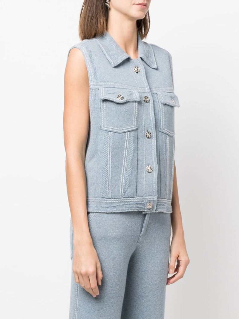 Blue Knitted Sleeveless Jacket