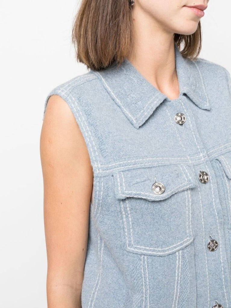 Blue Knitted Sleeveless Jacket