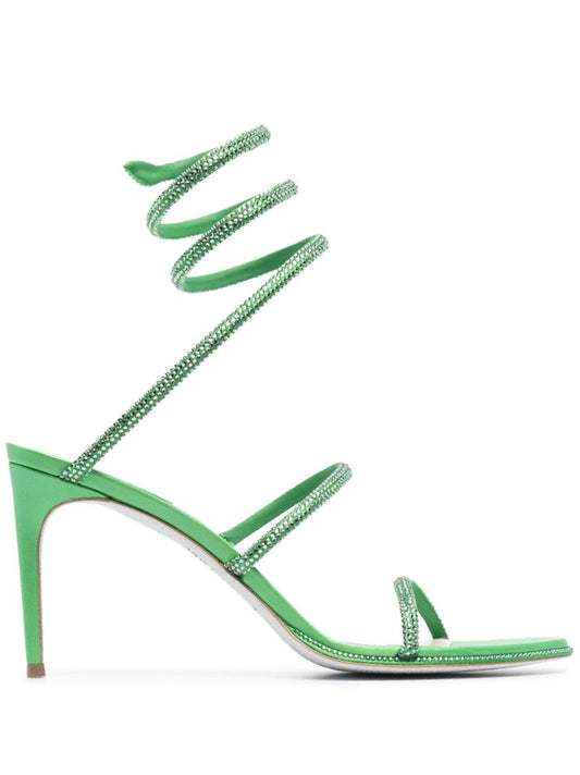 Green Cleo 80 Crystal-embellished Satin Sandals