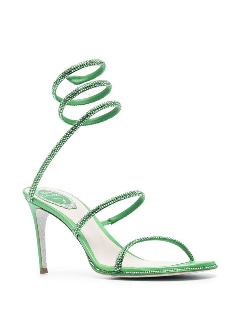 Green Cleo 80 Crystal-embellished Satin Sandals