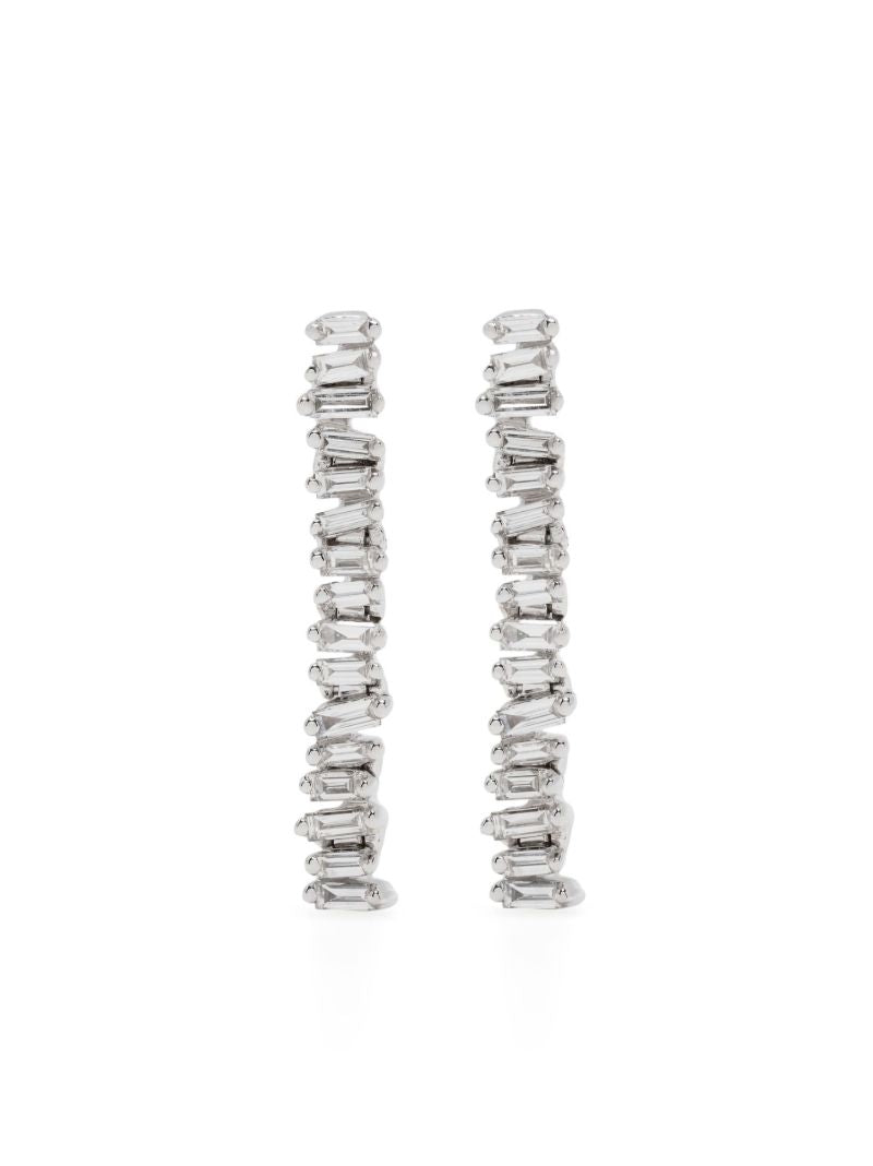 18k White Gold Linear Tennis Drop Earrings
