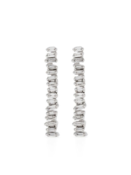 18k White Gold Linear Tennis Drop Earrings