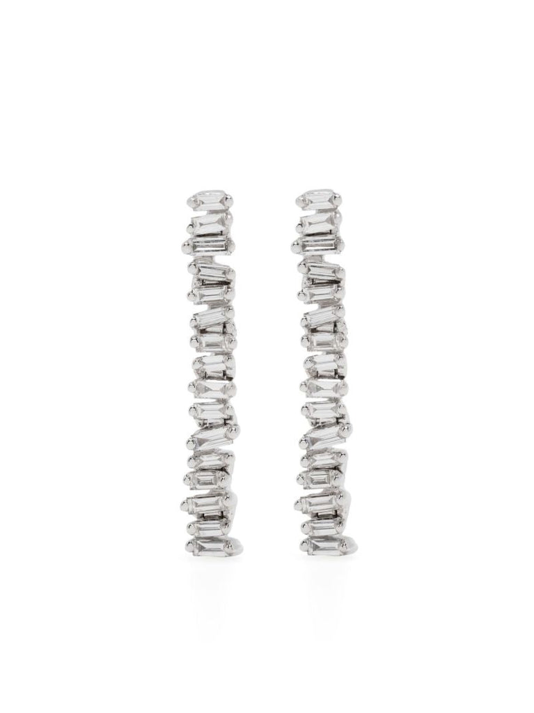 18k White Gold Linear Tennis Drop Earrings