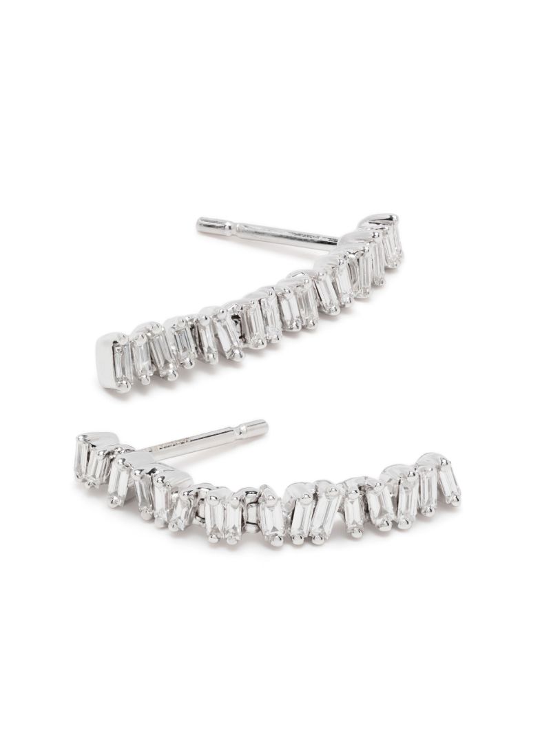 18k White Gold Linear Tennis Drop Earrings