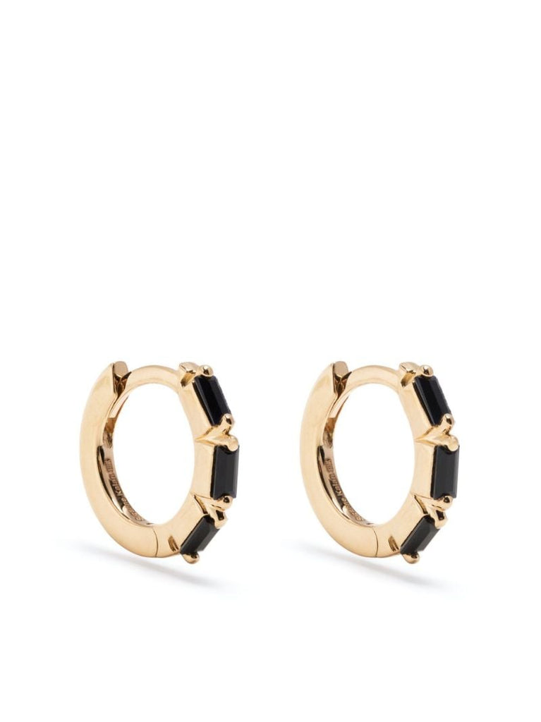 18k Yellow Gold Black Sapphire Huggie Earrings