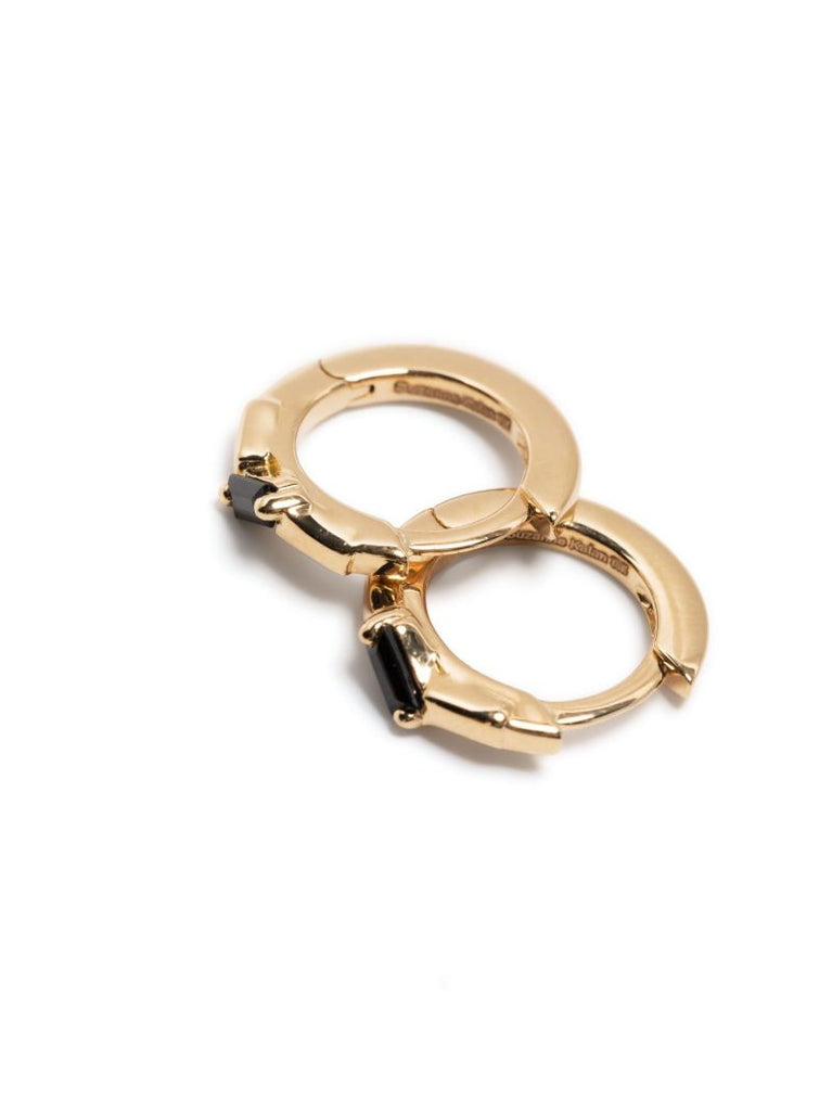 18k Yellow Gold Black Sapphire Huggie Earrings