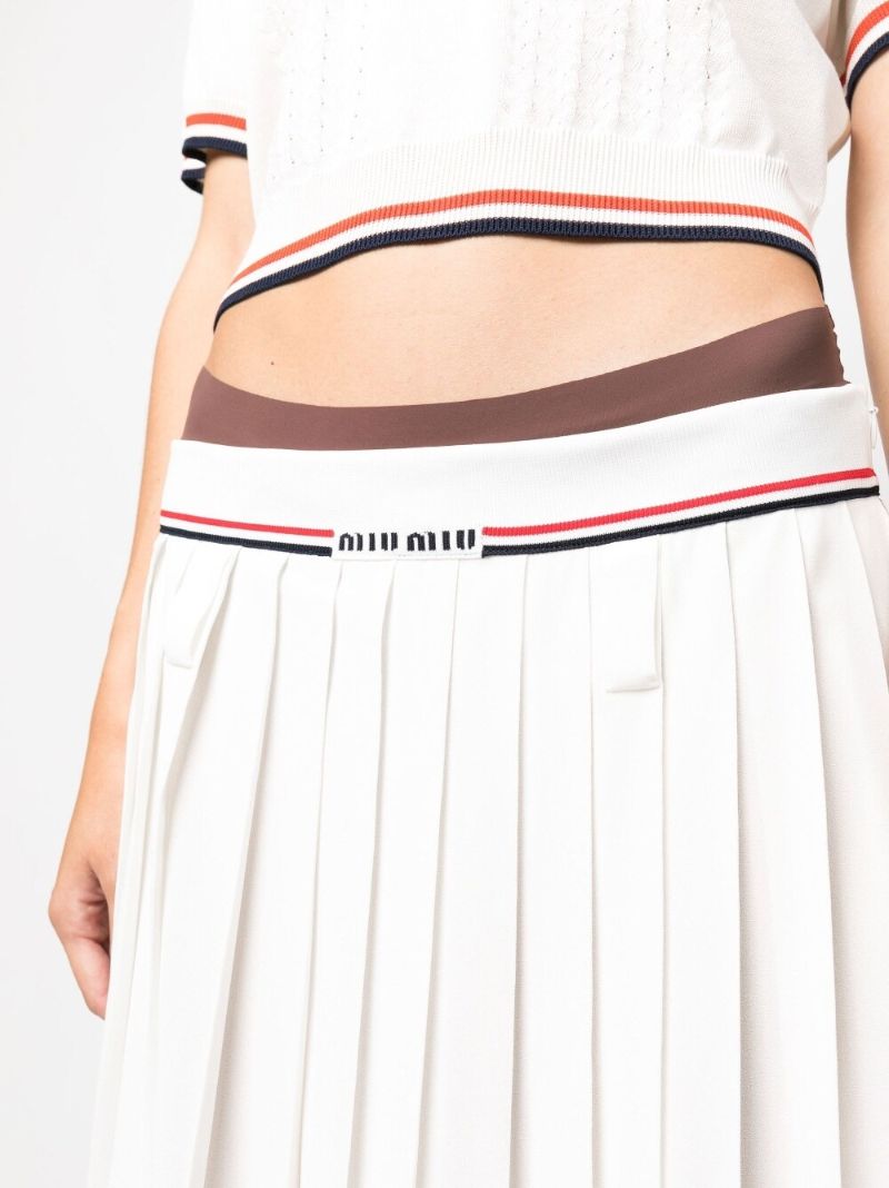 White Logo Waistband Pleated Skirt