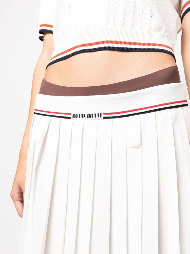 White Logo Waistband Pleated Skirt