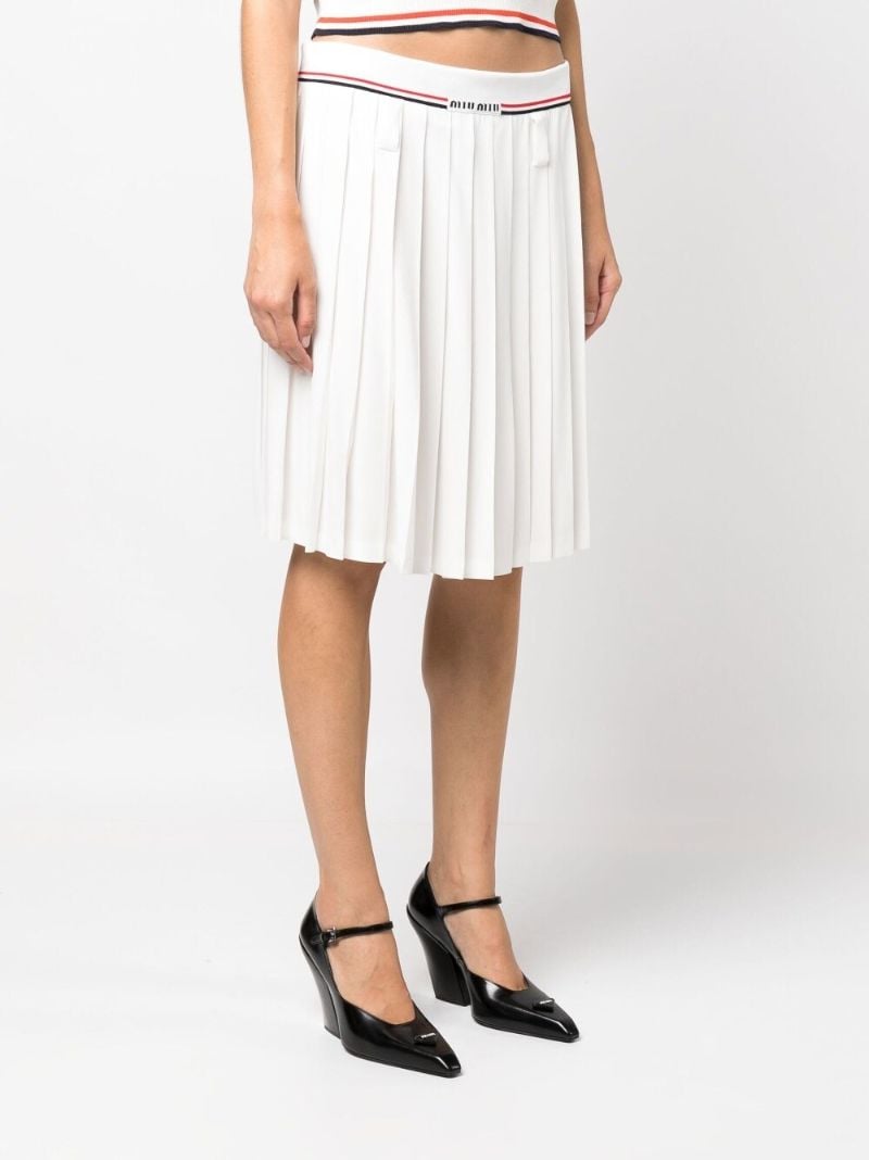 White Logo Waistband Pleated Skirt