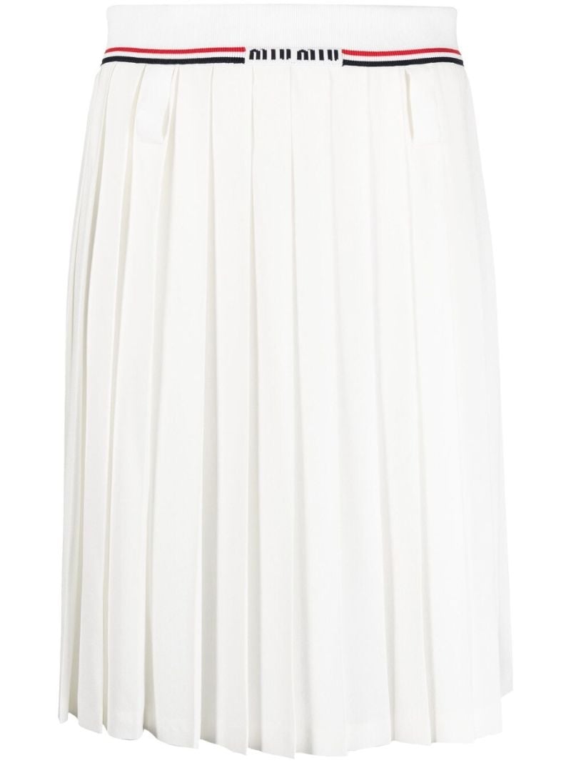 White Logo Waistband Pleated Skirt