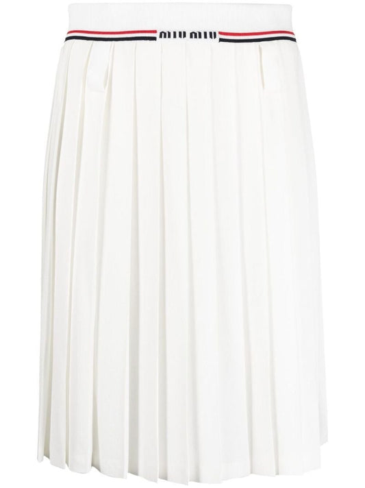 White Logo Waistband Pleated Skirt