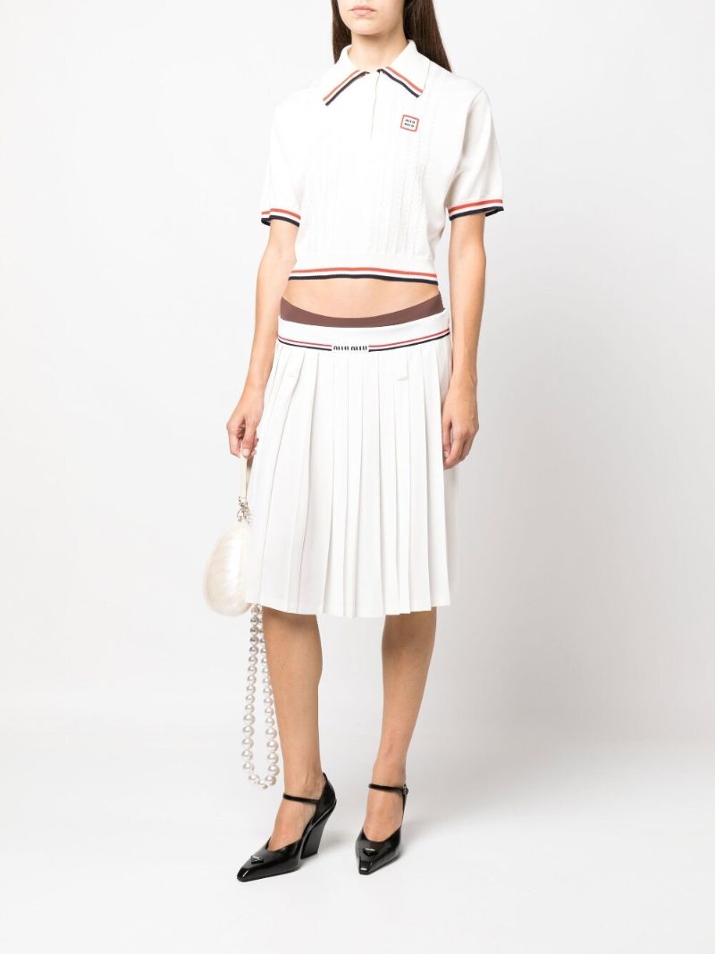 White Logo Waistband Pleated Skirt