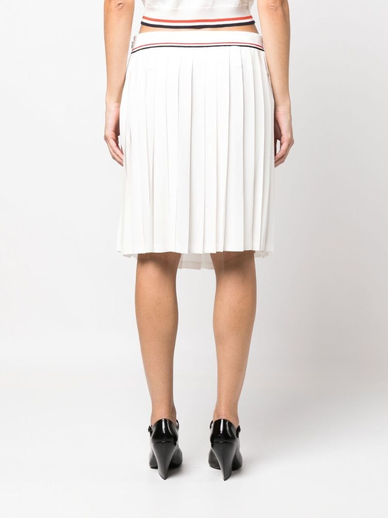 White Logo Waistband Pleated Skirt