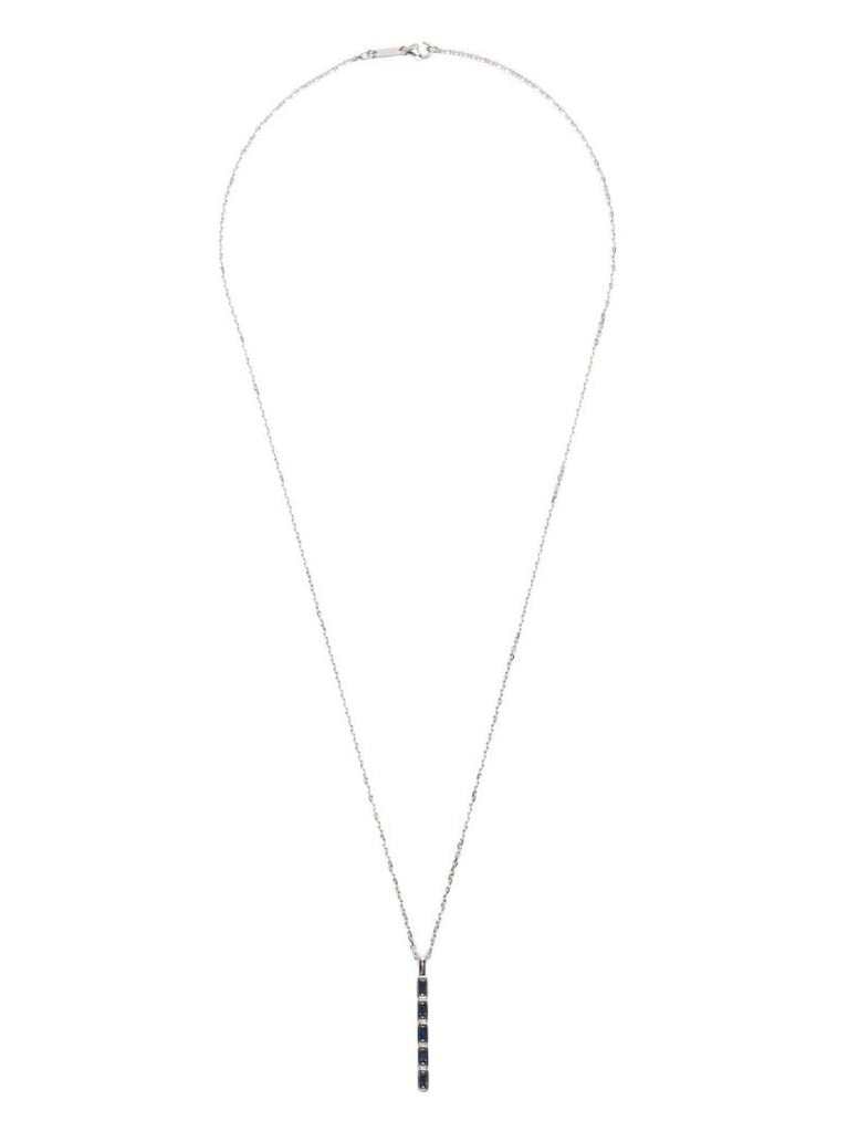 18k White Gold Inlay Large Sapphire Necklace