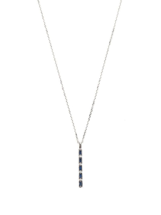 18k White Gold Inlay Large Sapphire Necklace