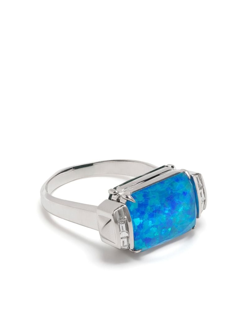 18k White Gold Deco Wide Twister Crystal and Diamond Ring