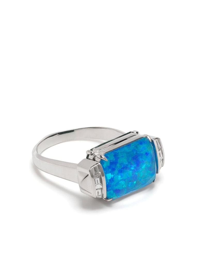 18k White Gold Deco Wide Twister Crystal and Diamond Ring