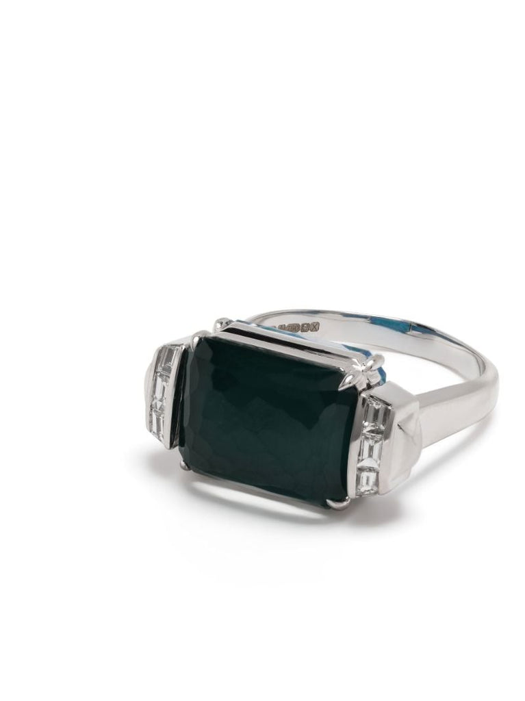 18k White Gold Deco Wide Twister Crystal and Diamond Ring
