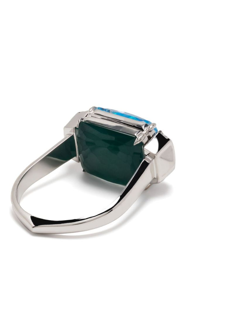 18k White Gold Deco Wide Twister Crystal and Diamond Ring