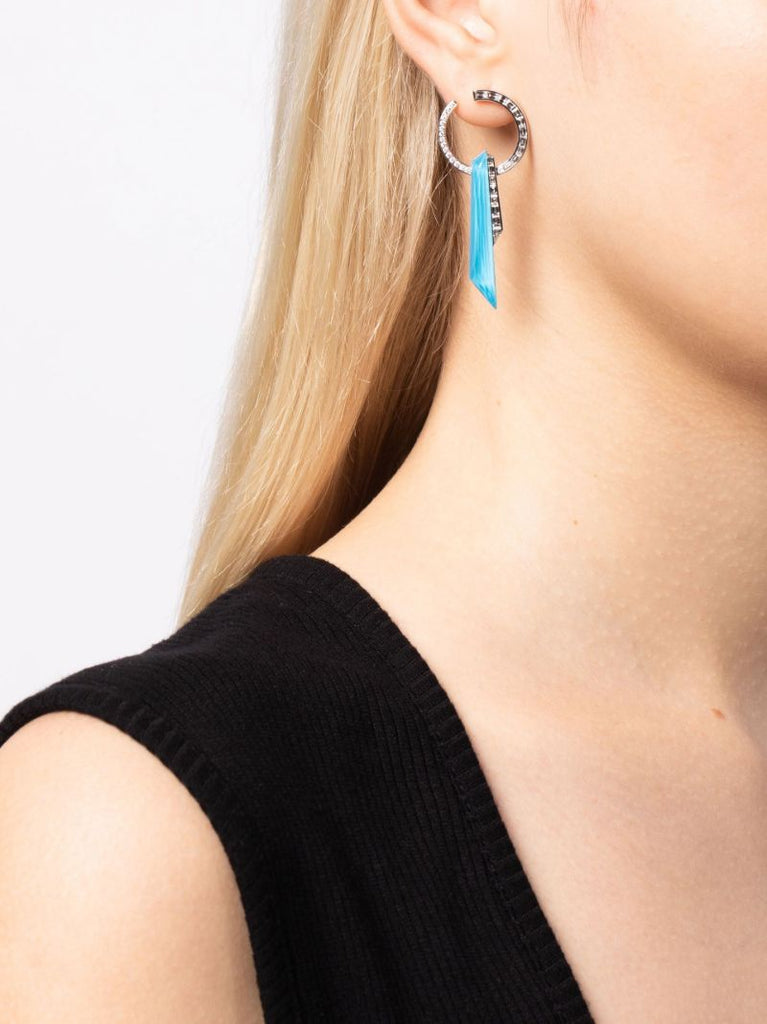 18k White Gold Shard Turquoise and Diamond Drop Earrings