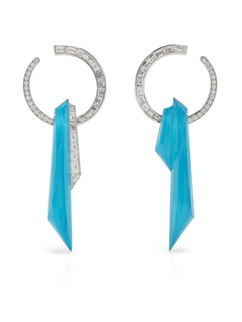 18k White Gold Shard Turquoise and Diamond Drop Earrings