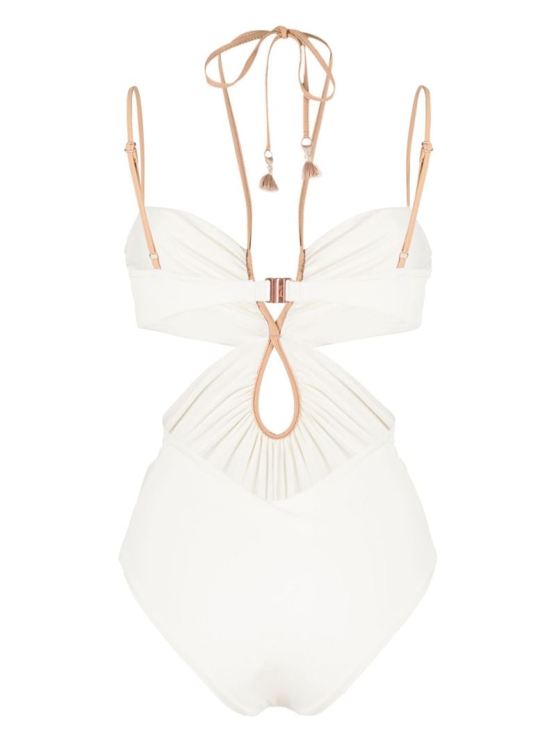 Neutral Halterneck Cut-out Swimsuit