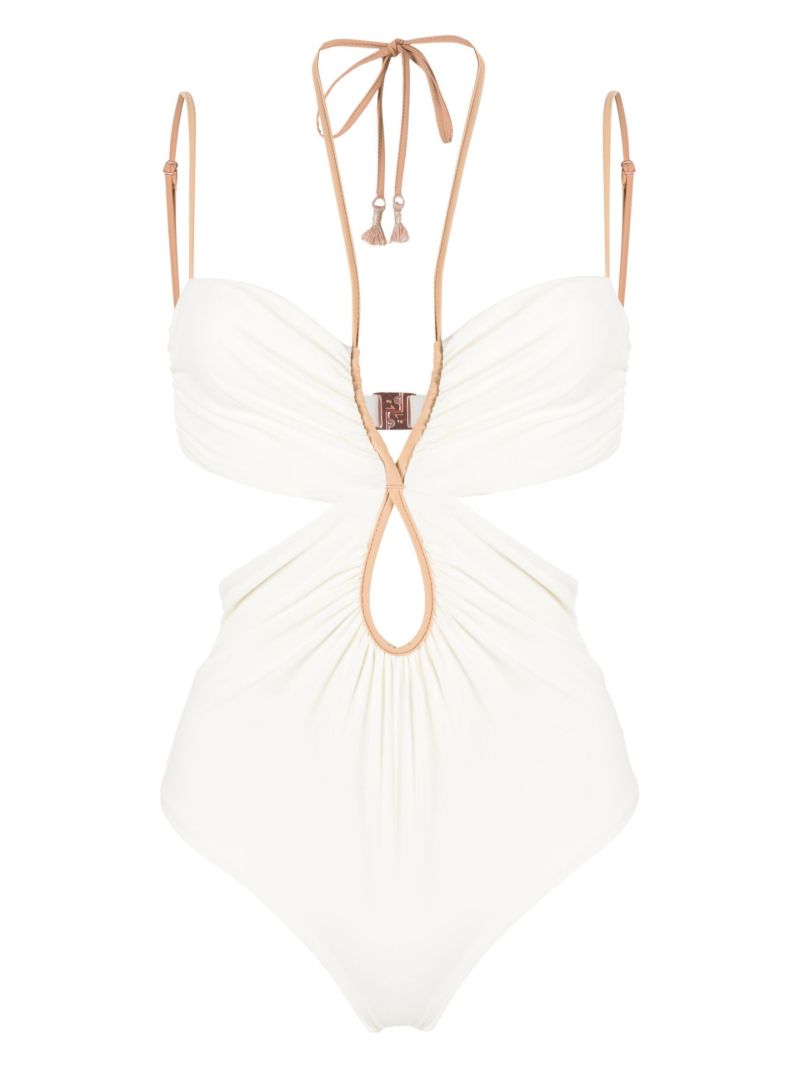 Neutral Halterneck Cut-out Swimsuit