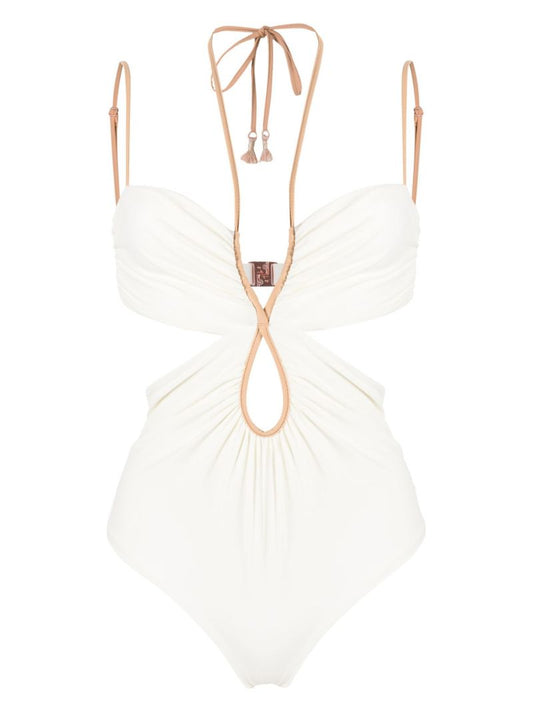 Neutral Halterneck Cut-out Swimsuit