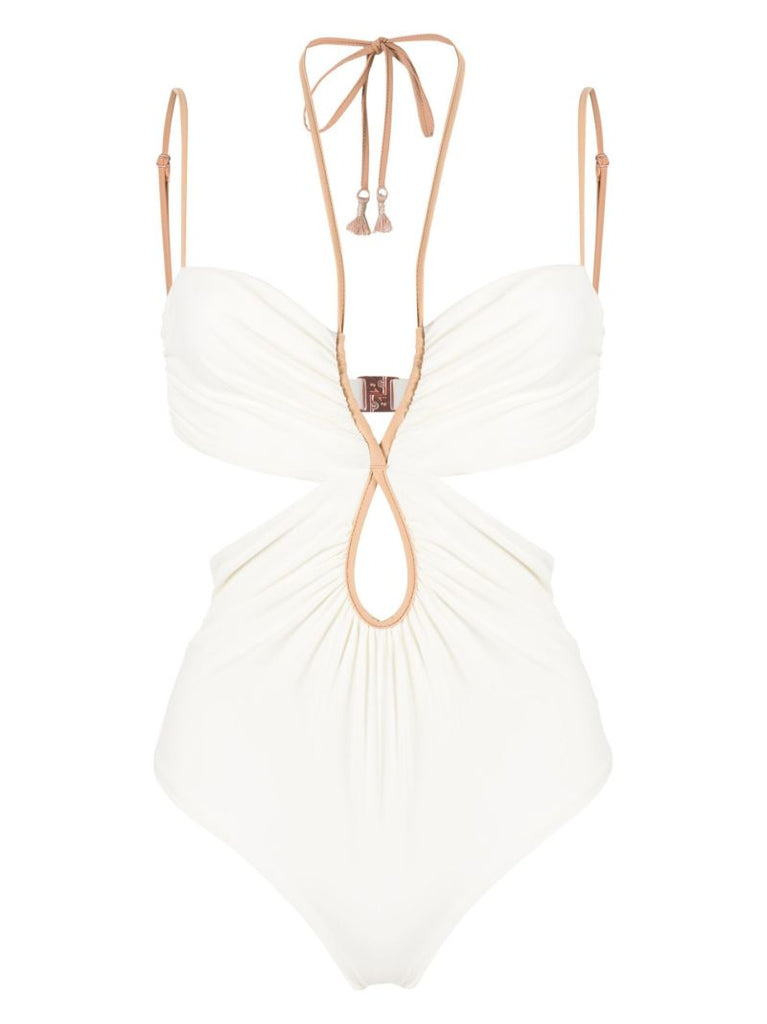 Neutral Halterneck Cut-out Swimsuit