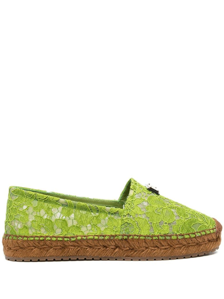 Green Lace Panel Espadrilles