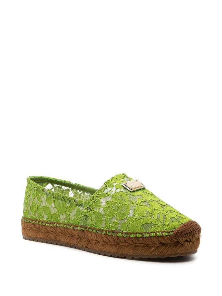 Green Lace Panel Espadrilles