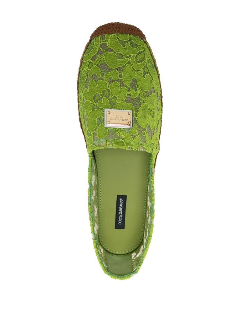Green Lace Panel Espadrilles