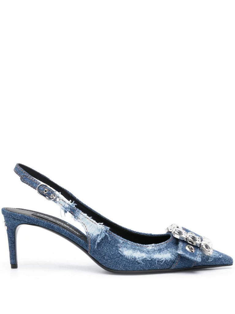 Blue Distressed Denim 60 Slingback Pumps