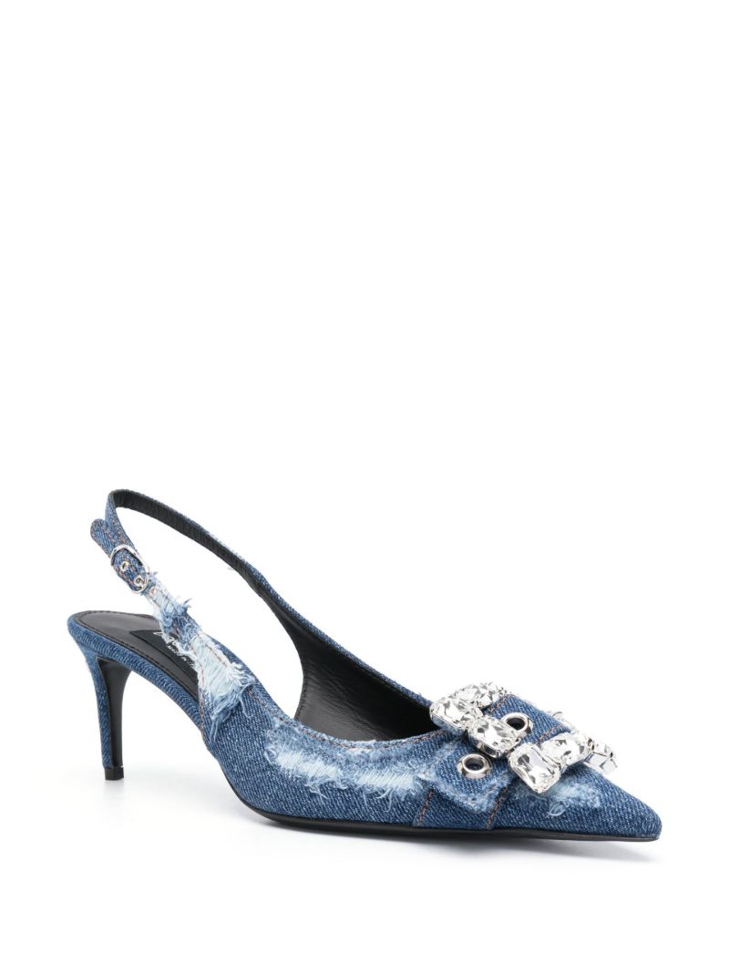 Blue Distressed Denim 60 Slingback Pumps