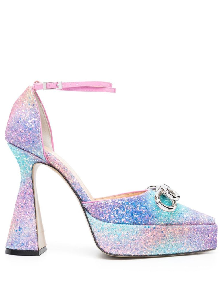 Pink Double Bow 140 Platform Pumps