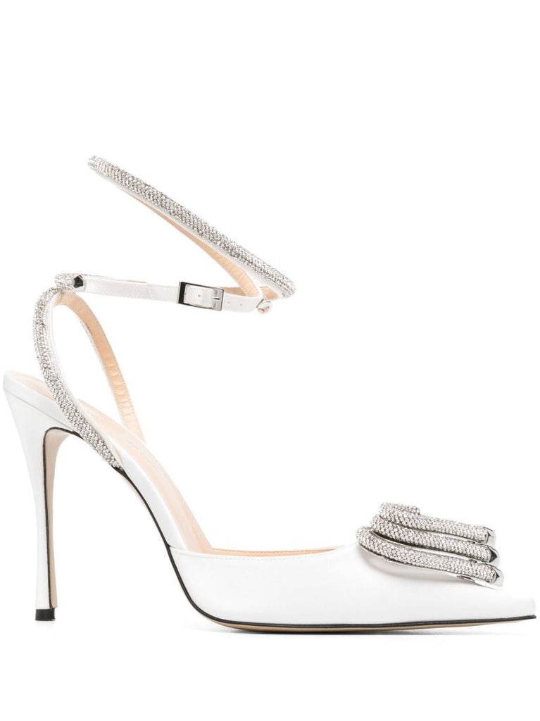 White Triple Heart 110 Satin Pumps