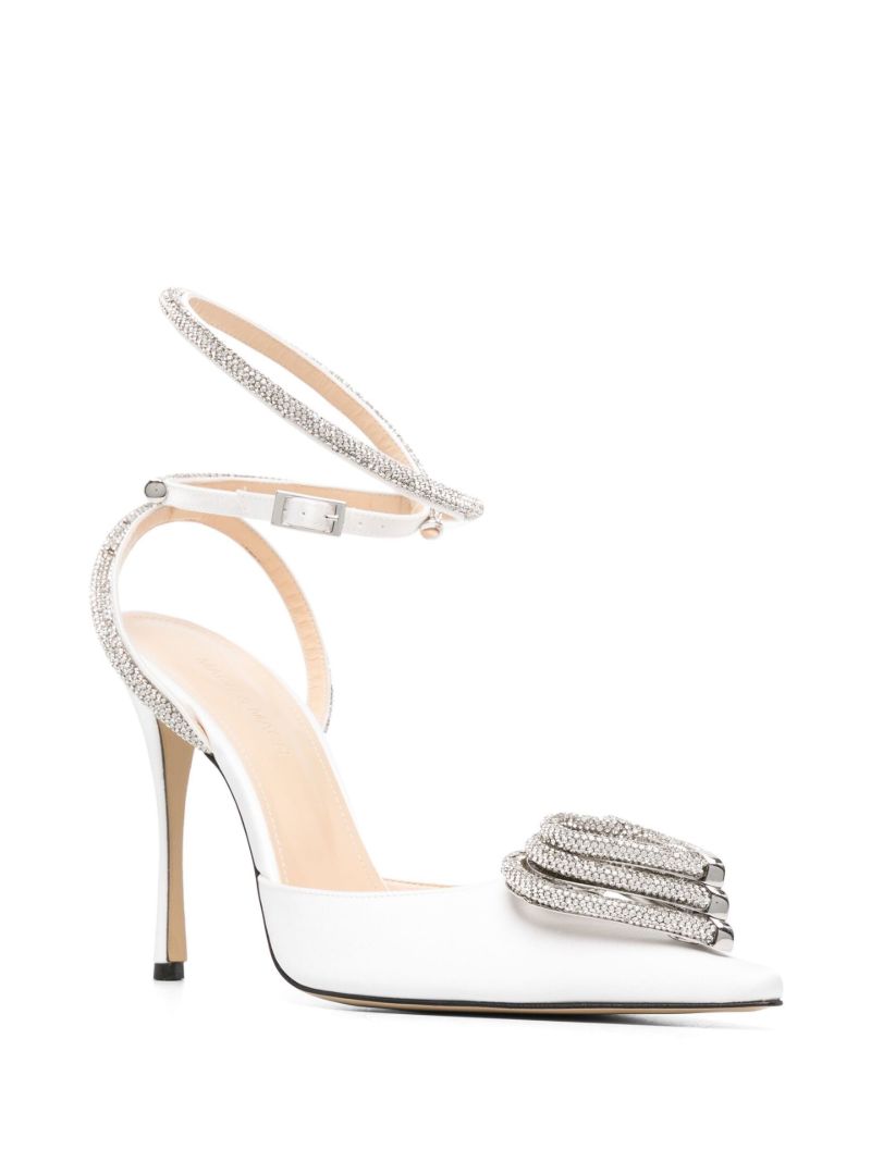 White Triple Heart 110 Satin Pumps
