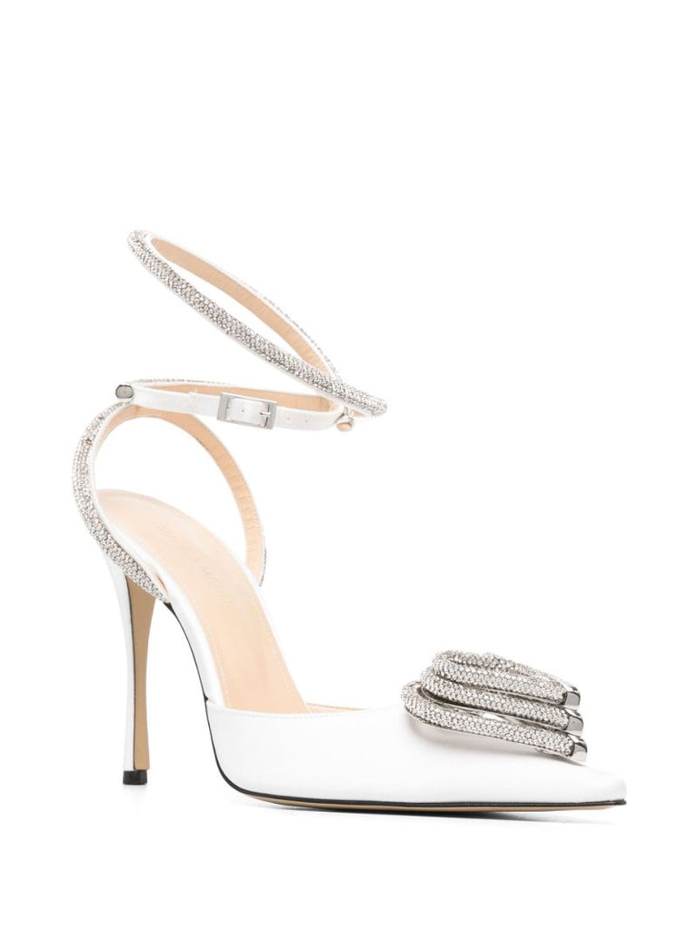 White Triple Heart 110 Satin Pumps