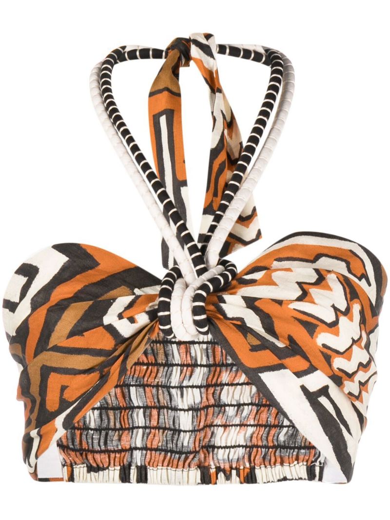 Multicolour Legendaria Printed Linen Crop Top