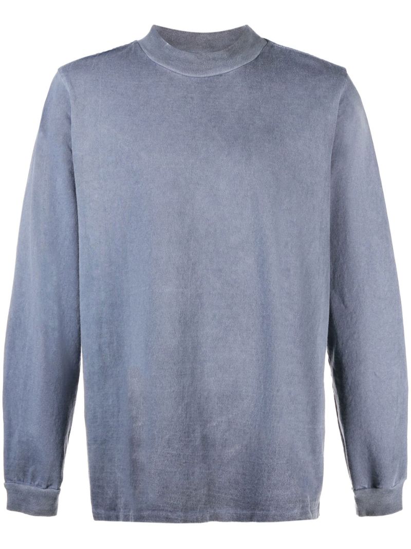 Blue Mock Neck Cotton Sweatshirt