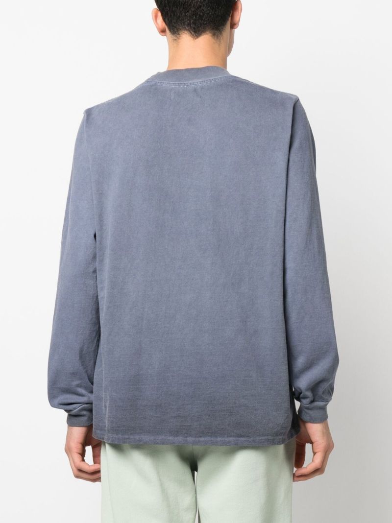 Blue Mock Neck Cotton Sweatshirt