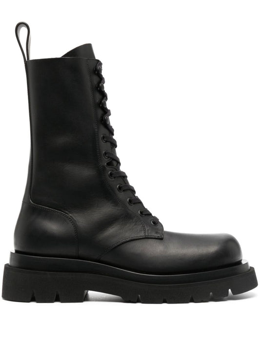 Black Lug Lace-up Leather Boots