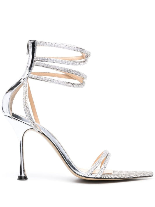 Silver Gaia 110 Crystal Leather Sandals