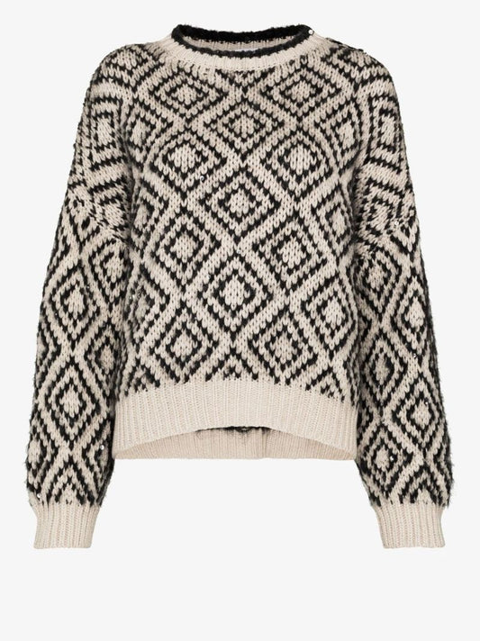 Black Geometric Intarsia Knit Sweater